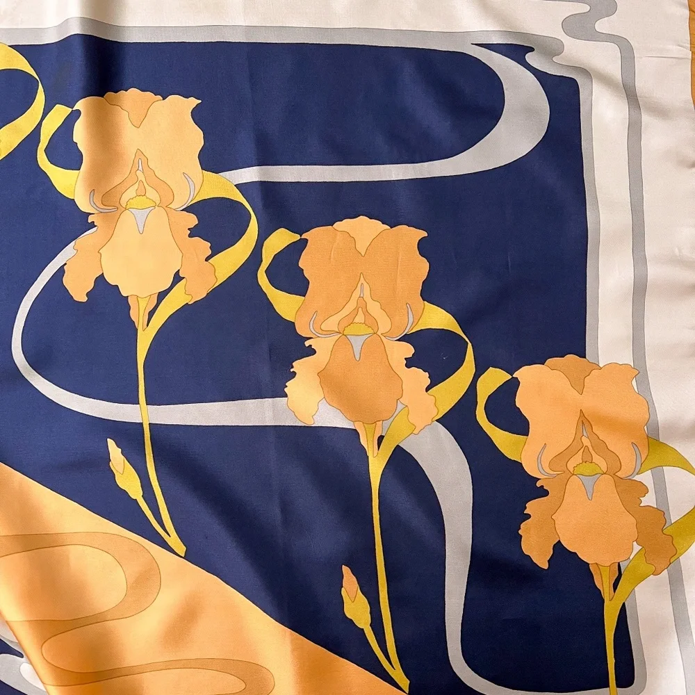 Vintage Christian Dior Silk Scarf With Orange Iris Print - Picture 8 of 10